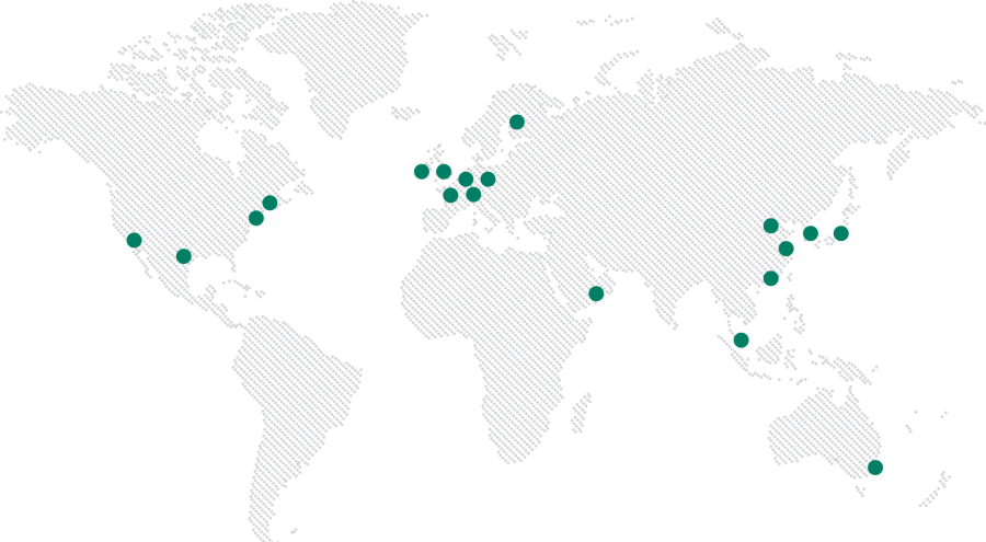 Global map showing office locations